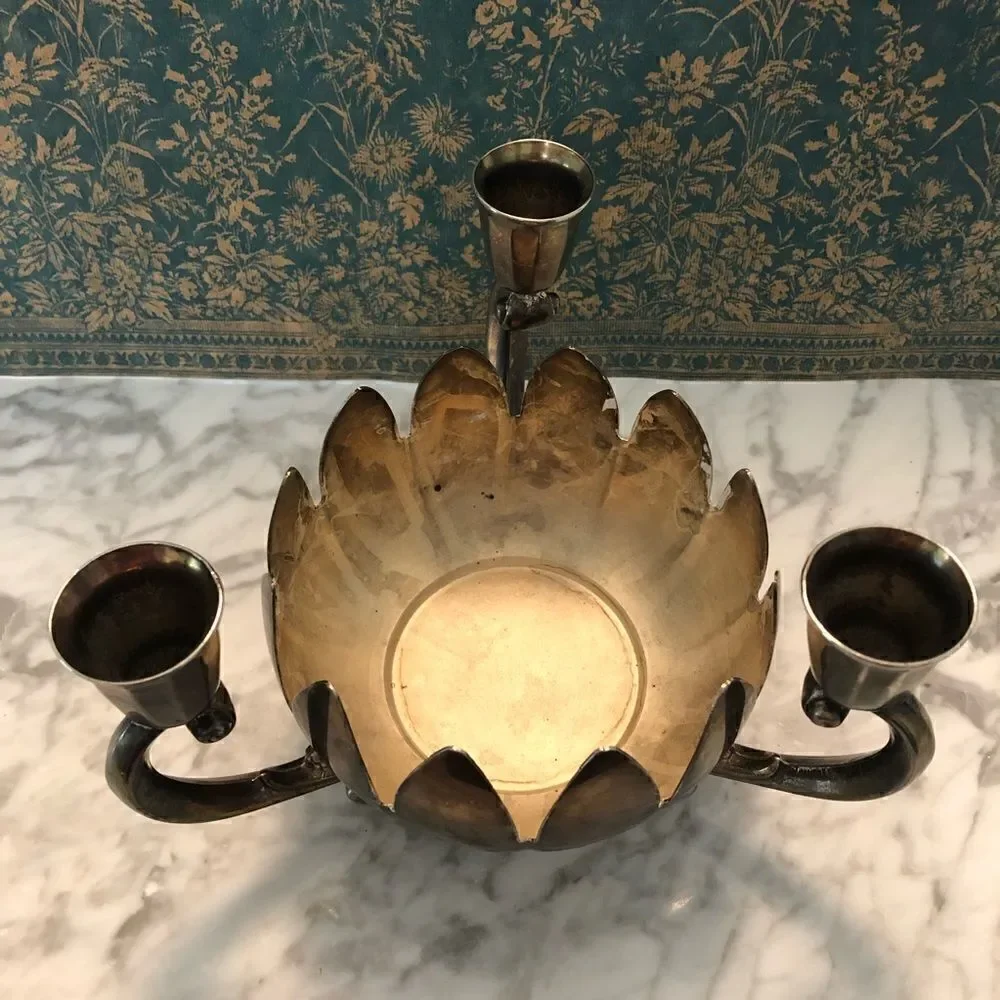 F.B.R. Italy Lotus Silver Plate Candle Holder Flower Centerpiece